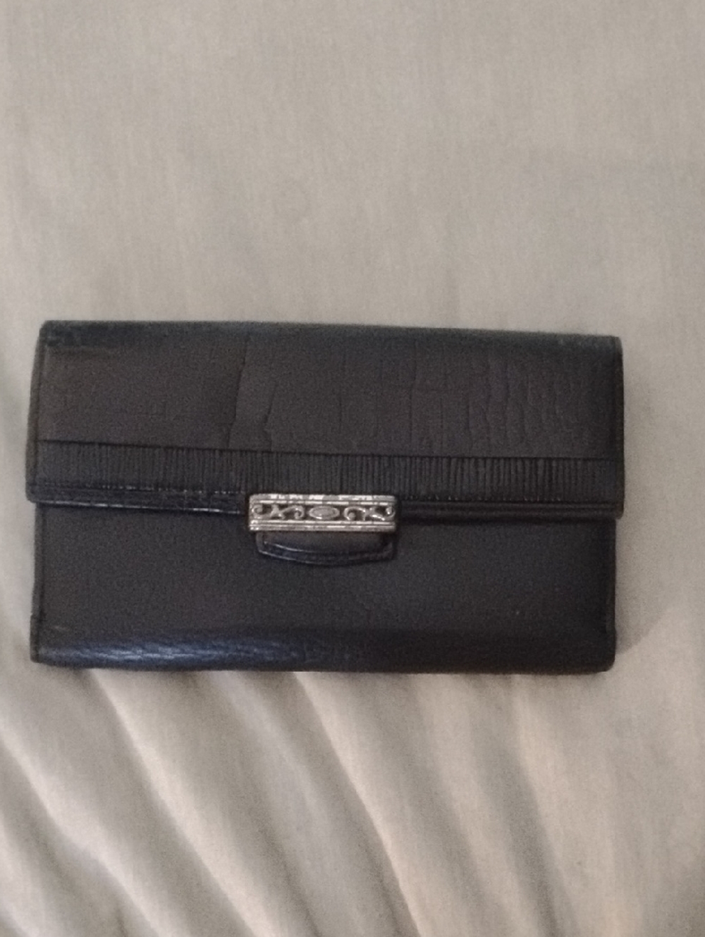 Brighton Black Leather Clutch Wallet with Silver Hardware
